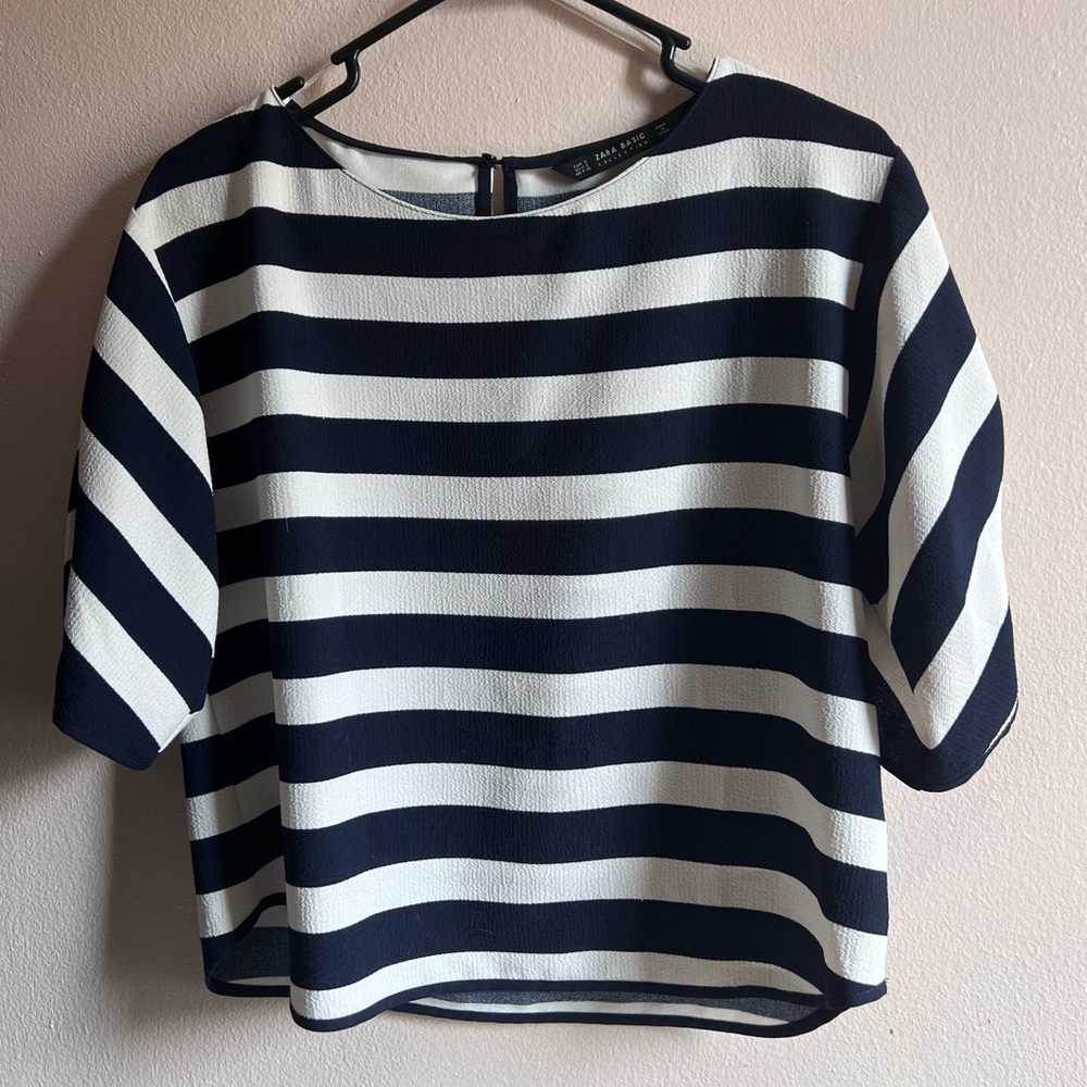 Zara Navy White Striped Blouse